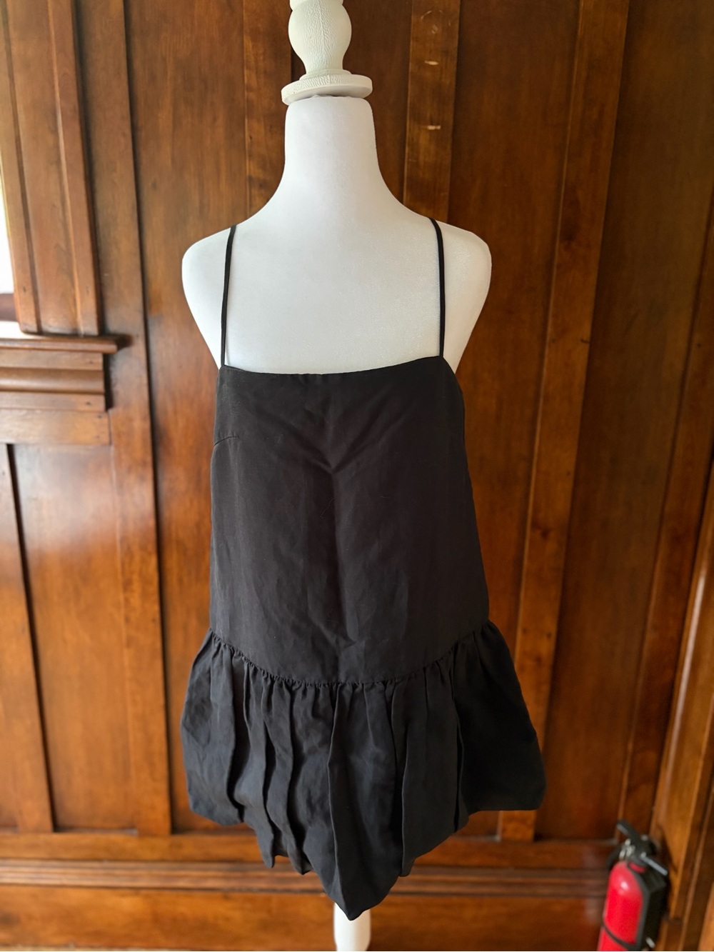 Onia Black Spaghetti-Strap Mini Dress with Ruffle Hem